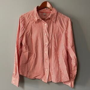 Womens Size XL Izod Striped Shirt Coral and white 100% cotton  Great condition